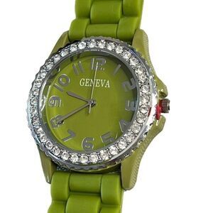 GENEVA 5573 Women's Watch Green Silicone Band Arabic Numerals Round‎ Face 9 in
